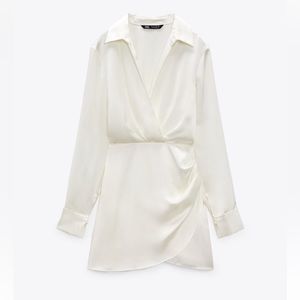 Never Worn Zara Satin effect white collared dress!!